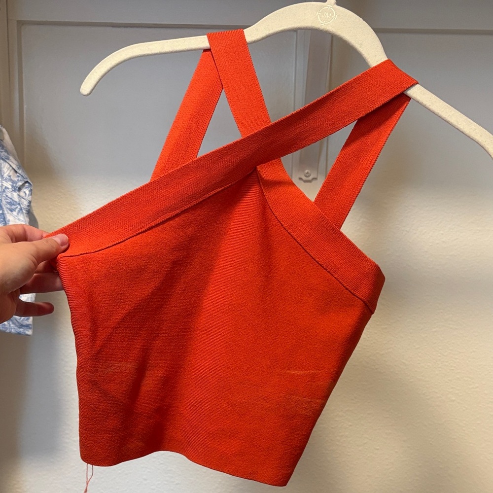 superdown Orange Cross-Strap Knit Crop Top